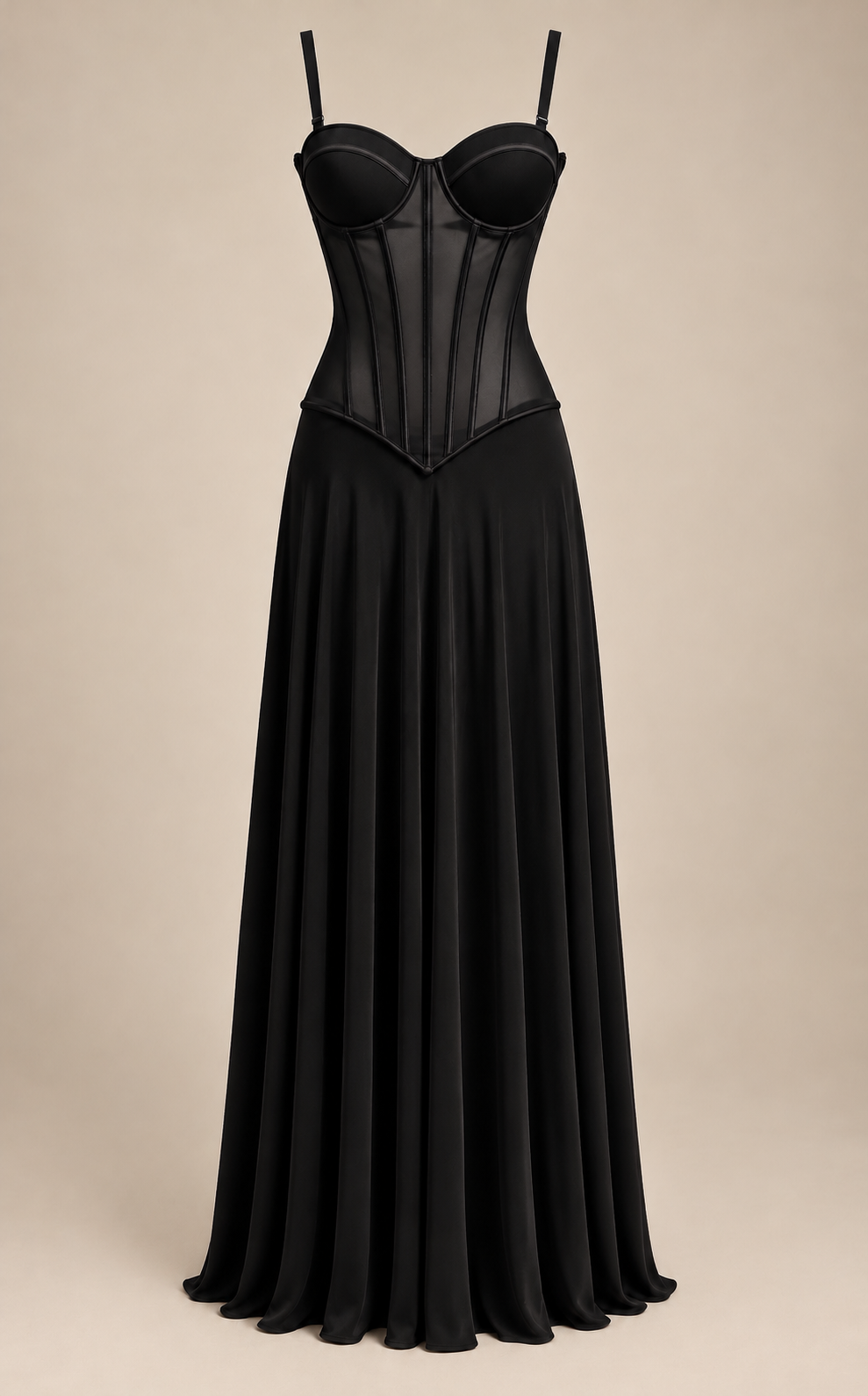 Abito Lungo Nero con Corsetto