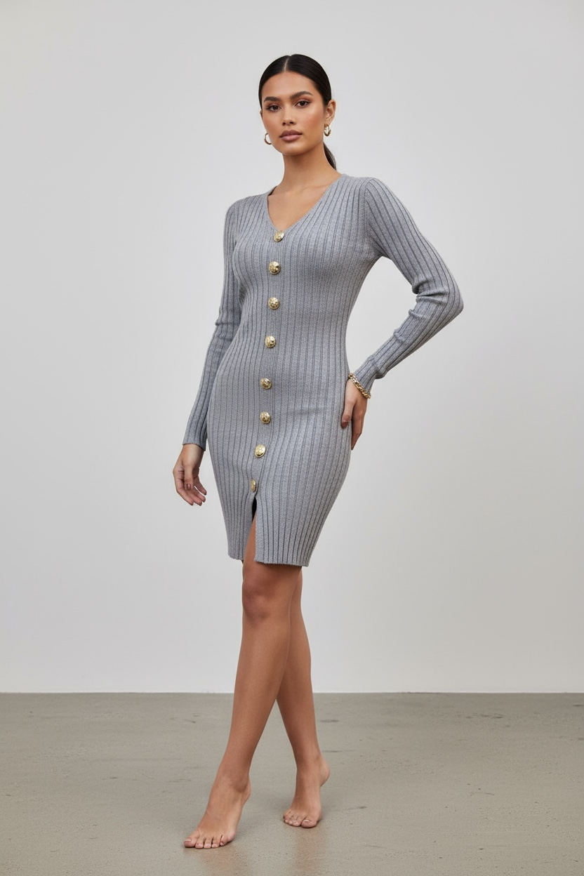 Abito Maglia con Bottoni Oro