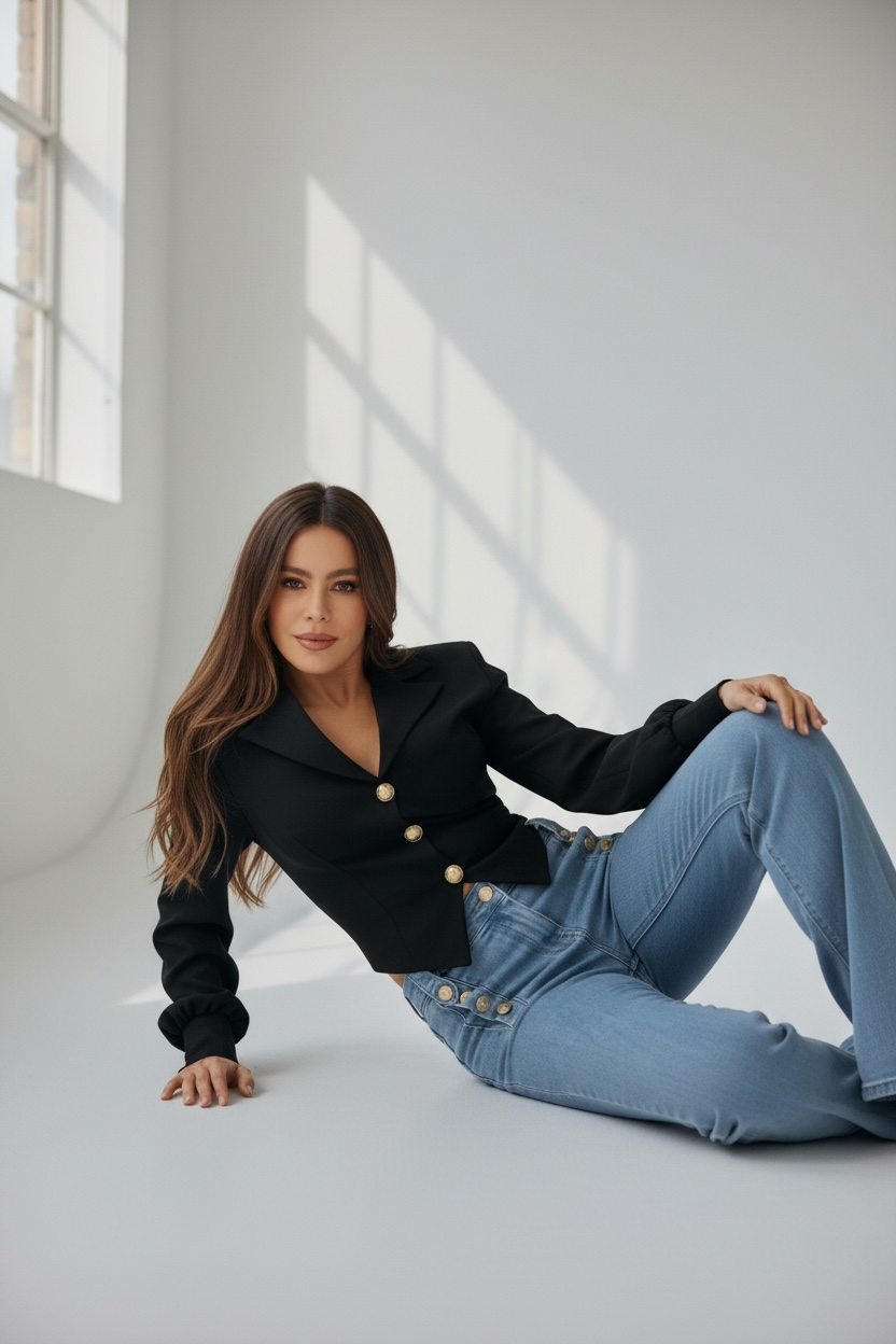 Jeans flare vita alta con bottoni