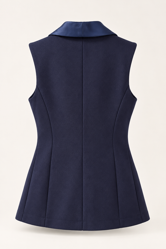 Gilet Blu Notte con Dettagli in Raso