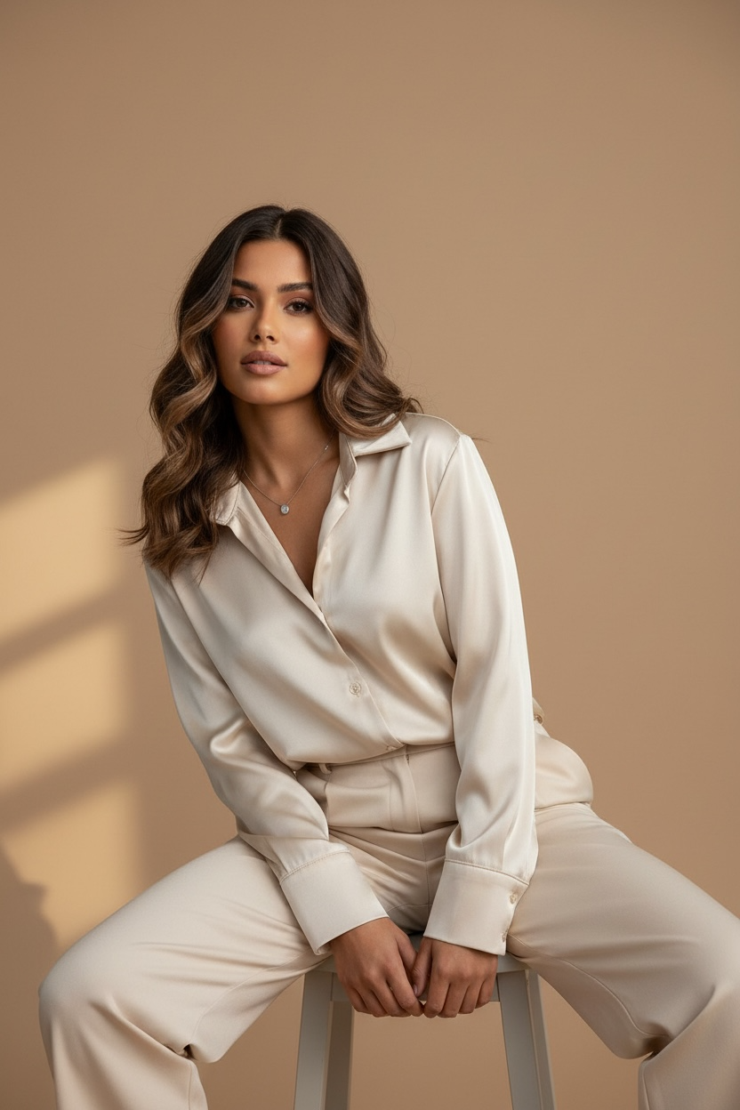 Camicia Satin Champagne – Fit Morbido & Elegante