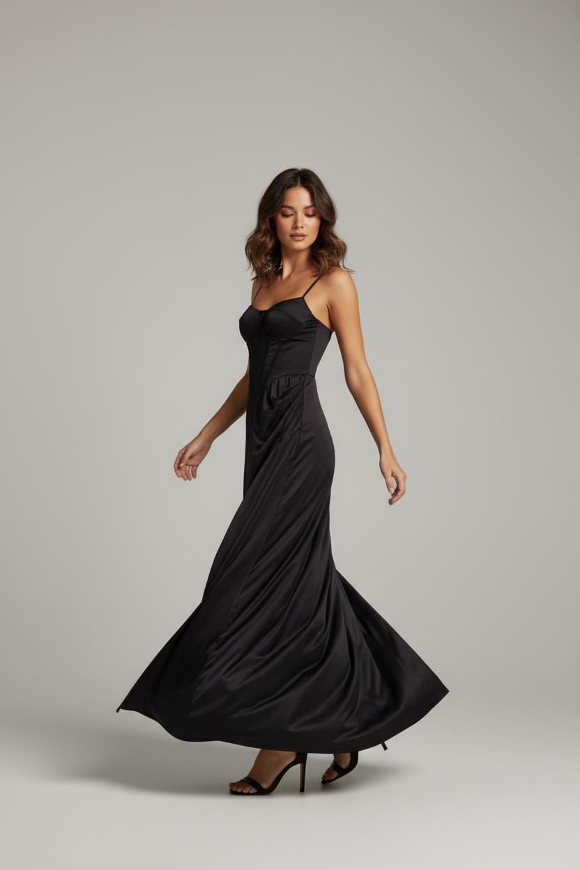 Abito Lungo con Spalline Sottili e Spacco Laterale