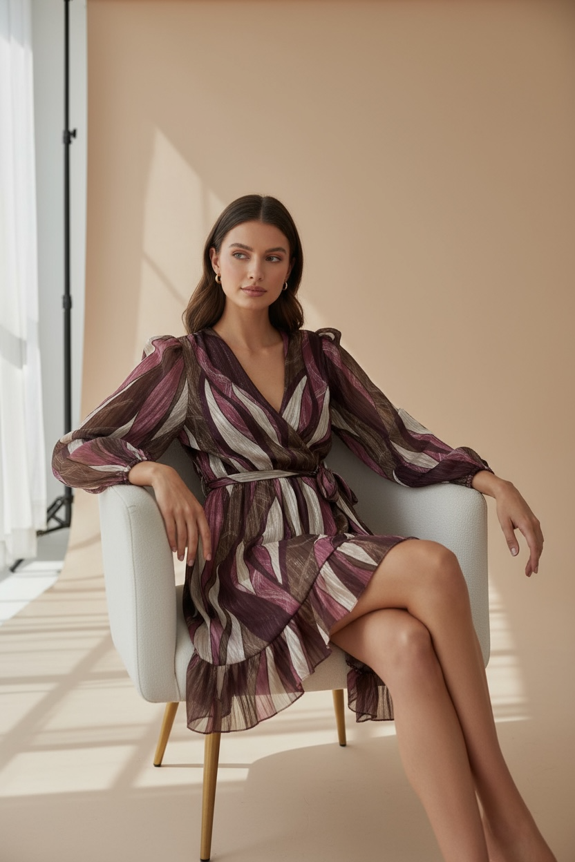 Abito incrociato in chiffon plum – “Siena Dress”