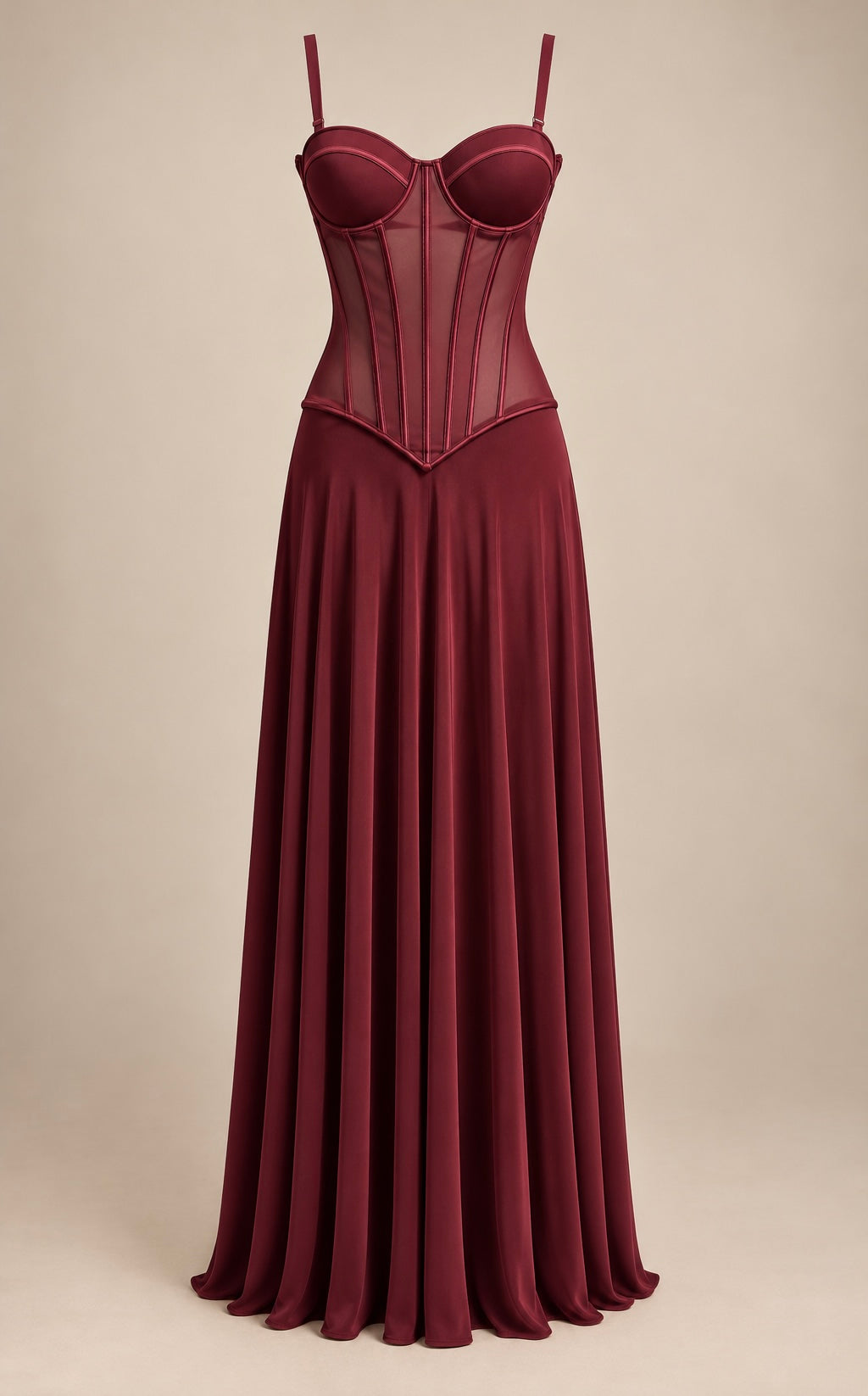 Abito Lungo Bordeaux con Corsetto