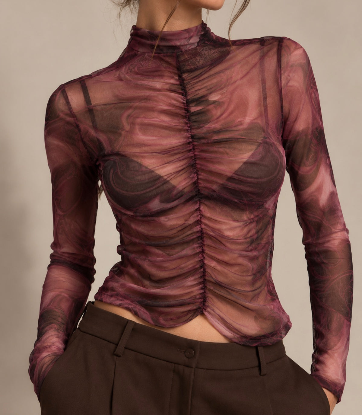 Maglia Mesh Drappeggiata – Burgundy