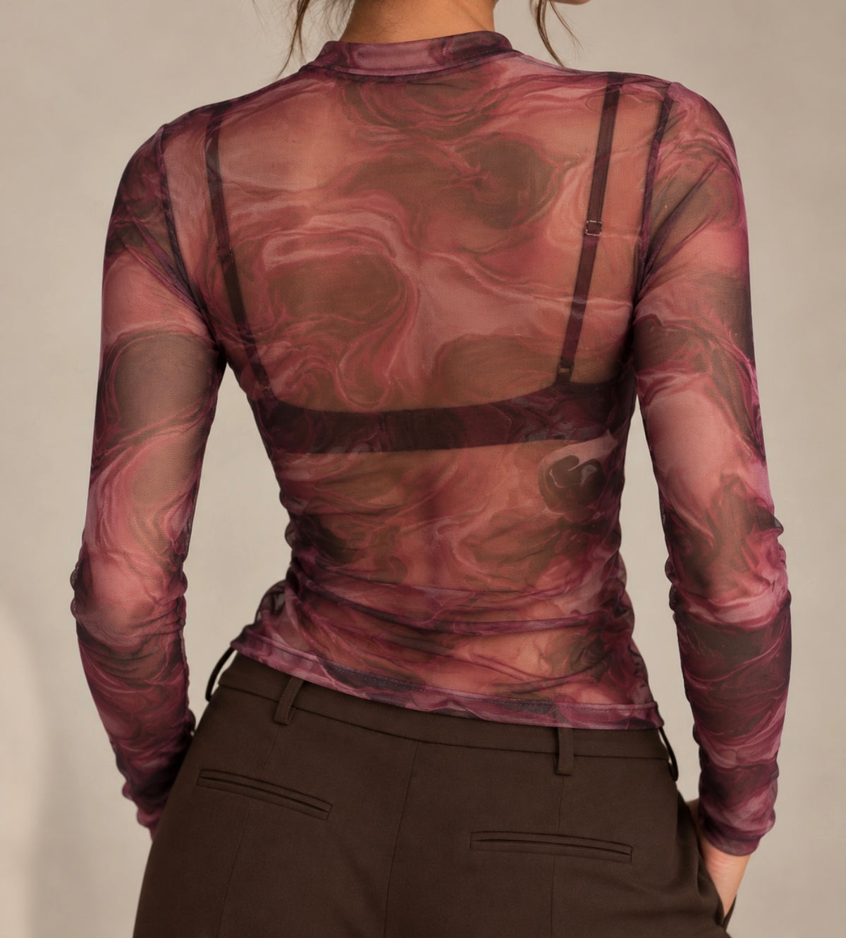 Maglia Mesh Drappeggiata – Burgundy