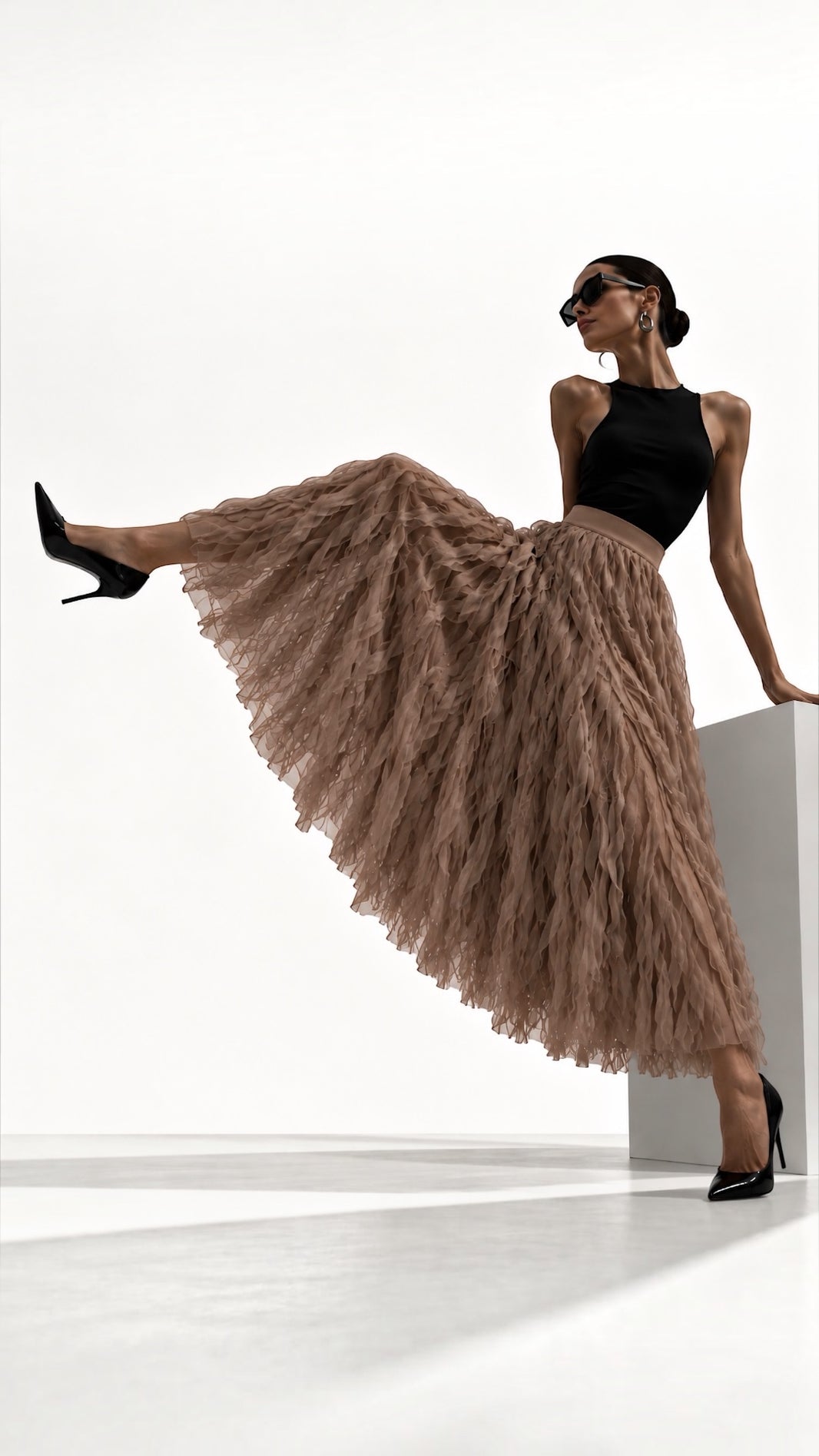 Gonna Maxi Texture 3D | Taupe