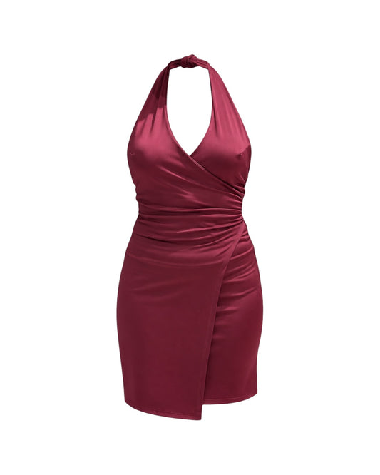 Abito Mini Halter Draped – Burgundy