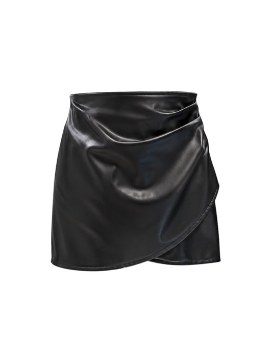 Faux Leather Draped Mini Skirt – Black